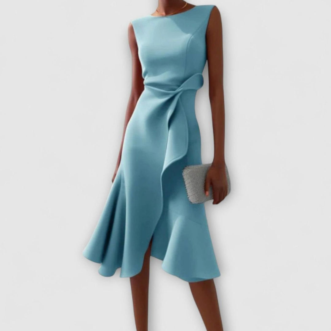 Women's Sleeveless Asymmetrical Ruffle Midi Dress - Light Blue