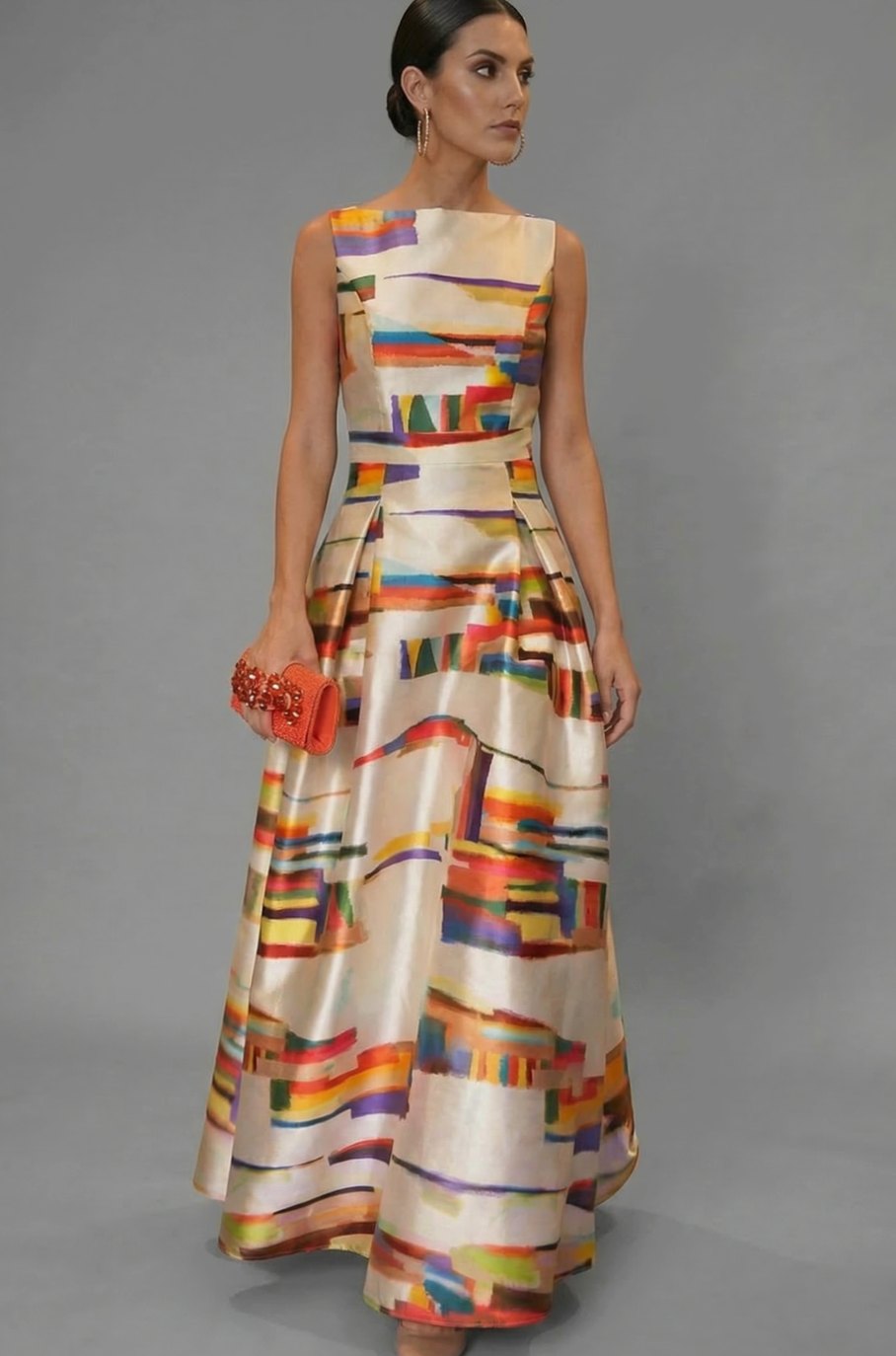 Women's Sleeveless Multicolour Print Formal Maxi Dress