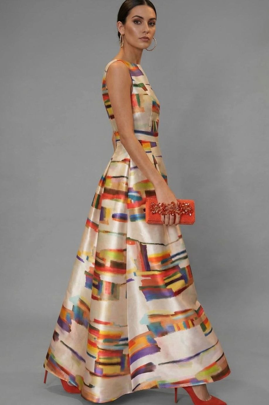 Women's Sleeveless Multicolour Print Formal Maxi Dress