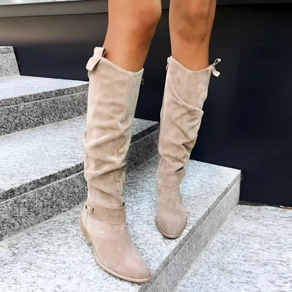 Women's Slouchy Over-the-Knee High Boots Flat Block Heel Suede