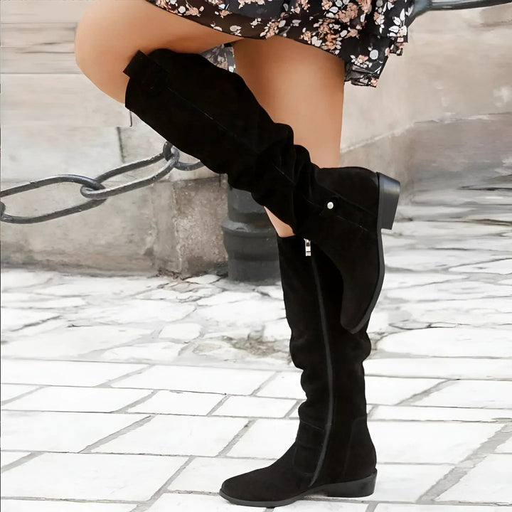 Women's Slouchy Over-the-Knee High Boots Flat Block Heel Suede