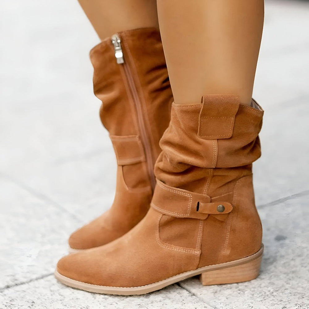 Women's Slouchy Suede Knee High Boots Block Heel Side Zip