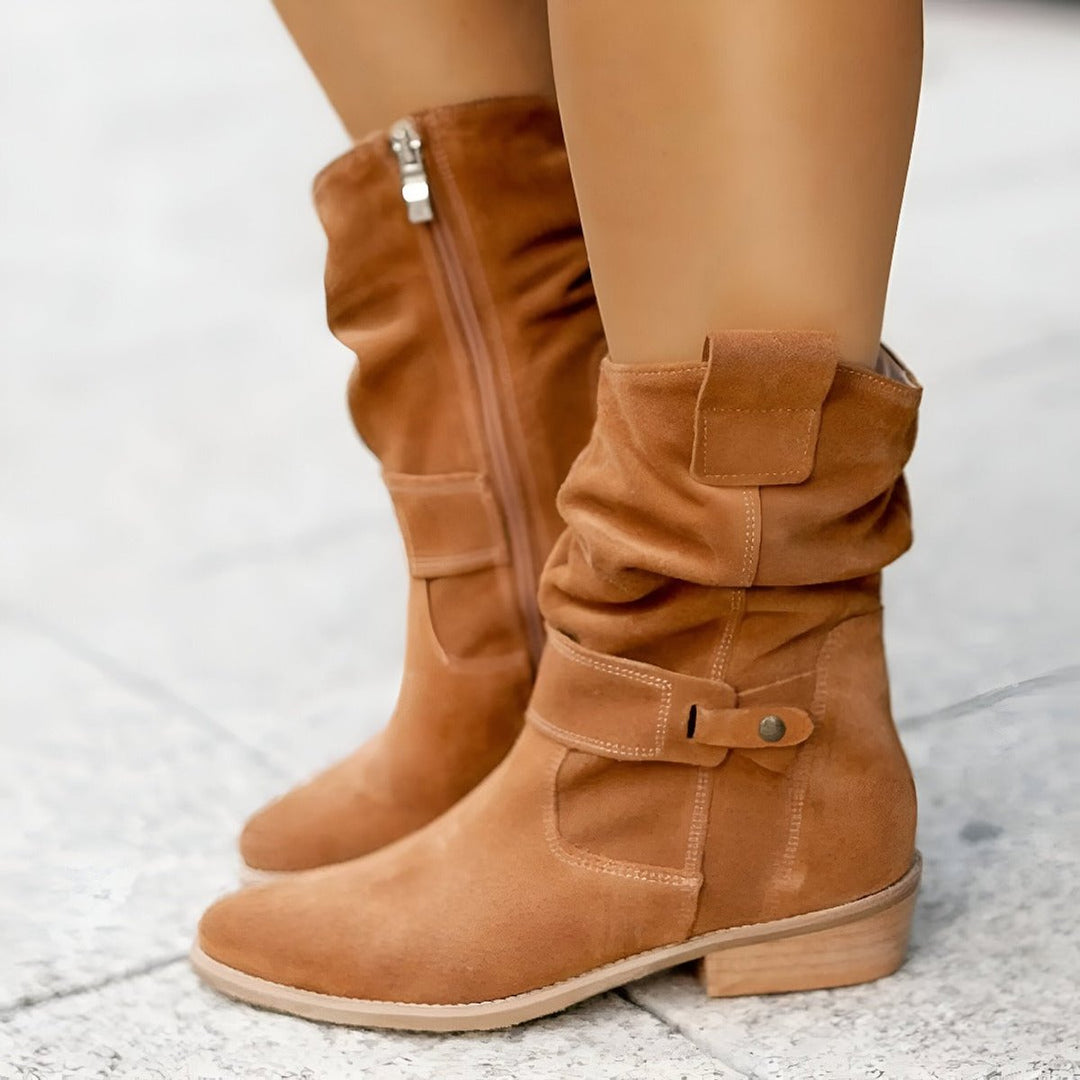 Women's Slouchy Suede Knee High Boots Block Heel Side Zip