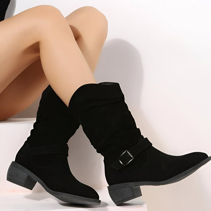 Women's Slouchy Suede Knee High Boots Block Heel Side Zip
