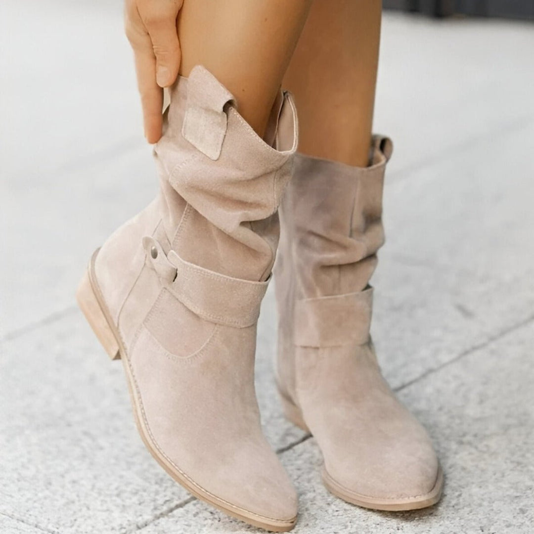 Women's Slouchy Suede Knee High Boots Block Heel Side Zip