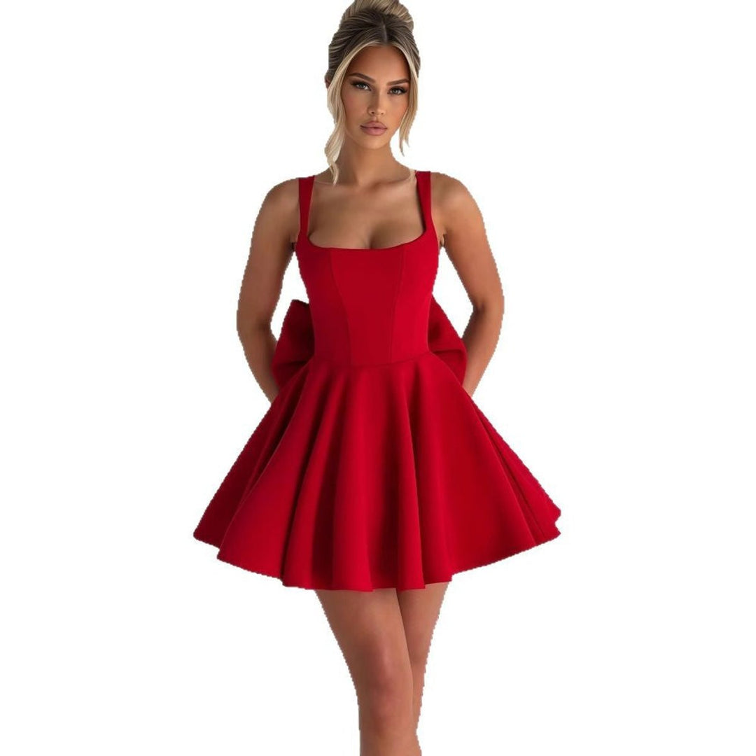 Women's Square-Neck Oversized-Bow A-Line Cocktail Dress