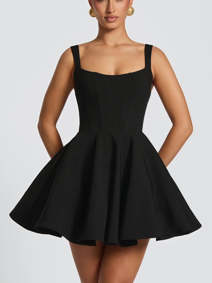 Women's Square-Neck Oversized-Bow A-Line Cocktail Dress - Black