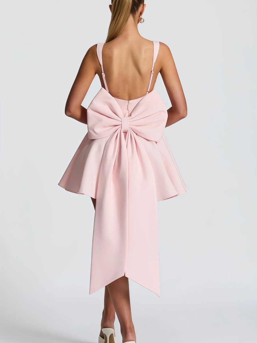 Women's Square-Neck Oversized-Bow A-Line Cocktail Dress - Pink