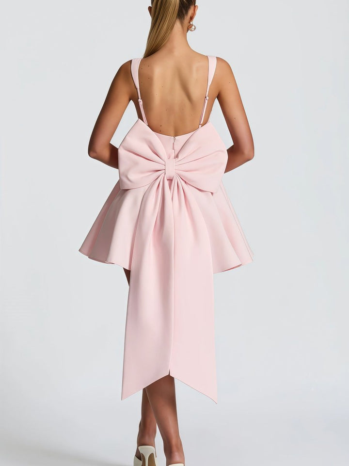 Women's Square-Neck Oversized-Bow A-Line Cocktail Dress - Pink
