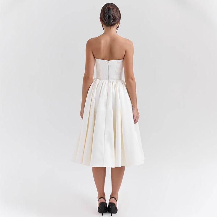 Women's Strapless Corset Bodice Pleated Satin Cocktail Dress