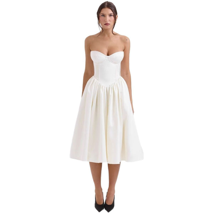 Women's Strapless Corset Bodice Pleated Satin Cocktail Dress