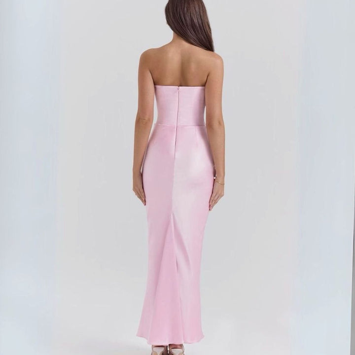 Women's Strapless Corset Draped Satin Maxi Dress