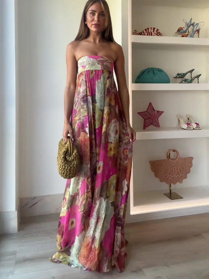 Kylie | Women's Strapless Floral Maxi Wedding Guest Dress Luvy Boutique