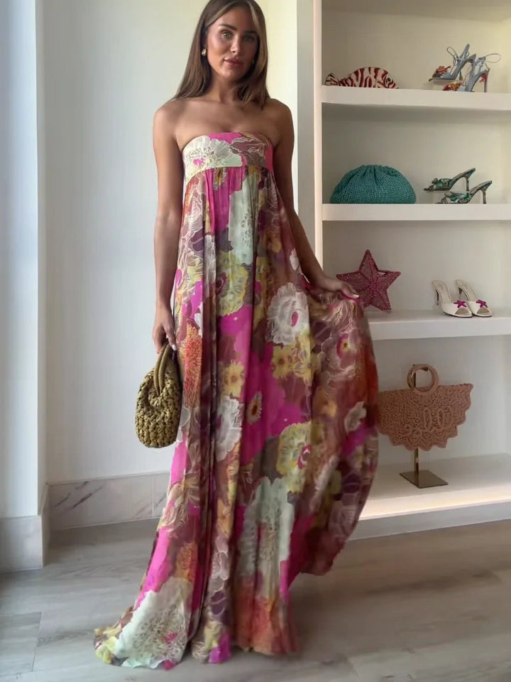 Kylie | Women's Strapless Floral Maxi Wedding Guest Dress Luvy Boutique
