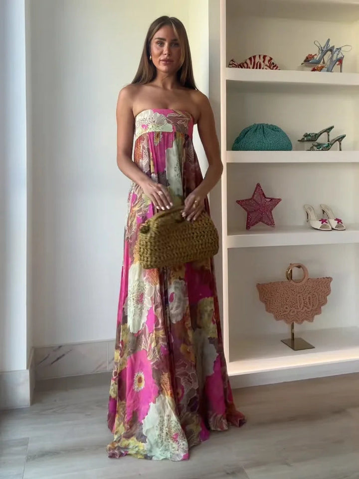 Kylie | Women's Strapless Floral Maxi Wedding Guest Dress Luvy Boutique