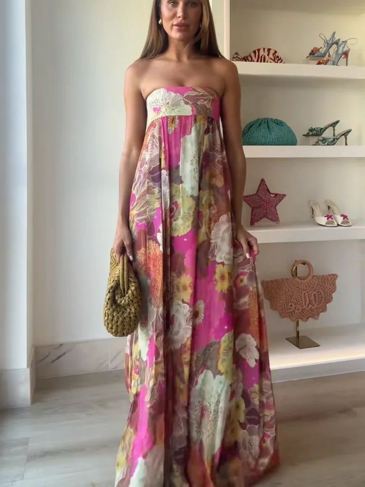 Kylie | Women's Strapless Floral Maxi Wedding Guest Dress Luvy Boutique