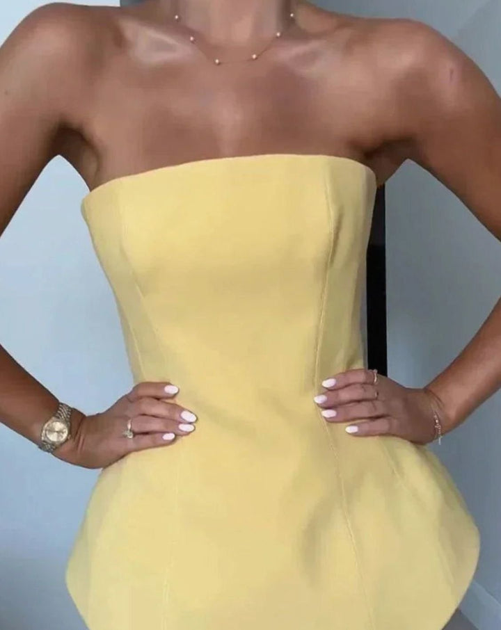 Women's Strapless Peplum Bustier Ribbed Midi Skirt Matching Set