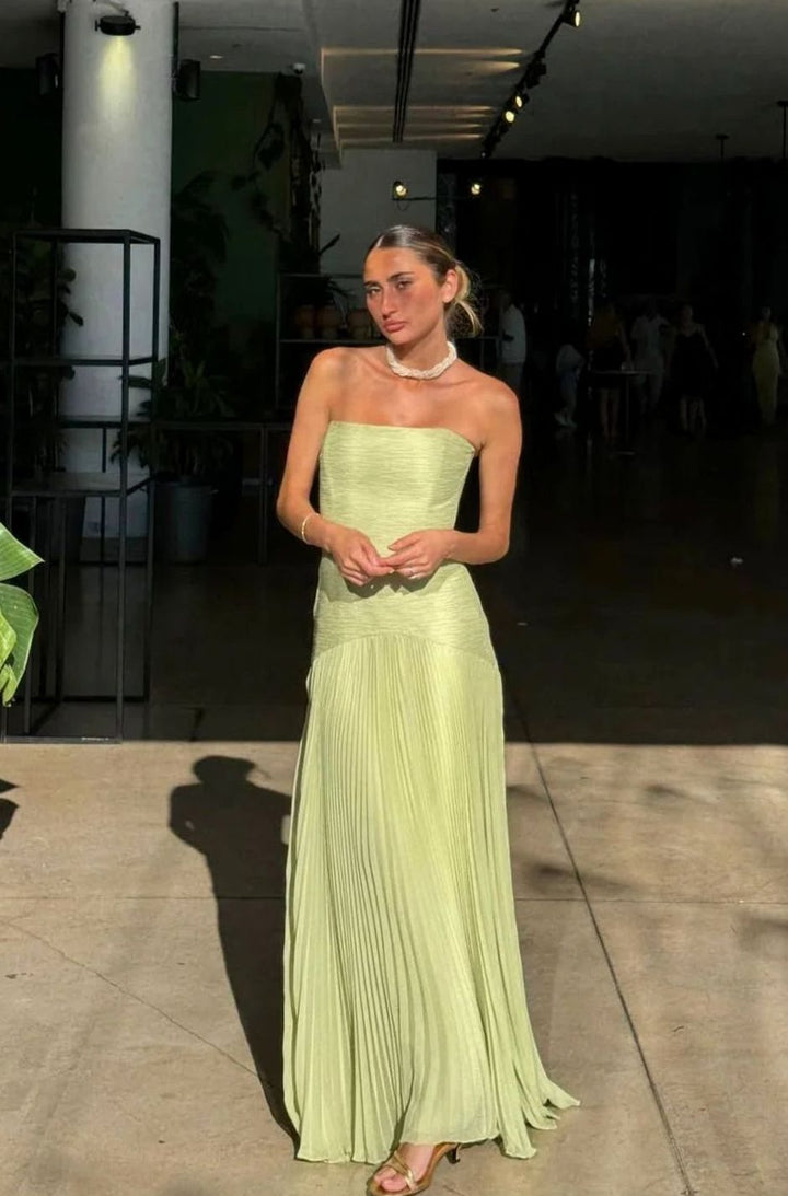 Women's Strapless Pleated Maxi Dress for Special Occasions
