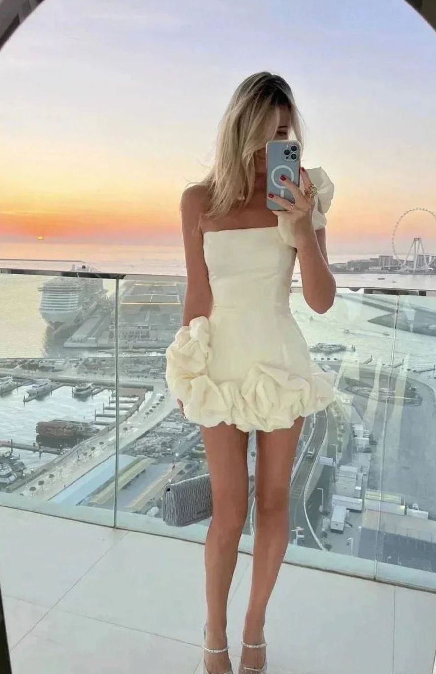 Women's Strapless Ruffle-Hem Mini Wedding Guest Dress