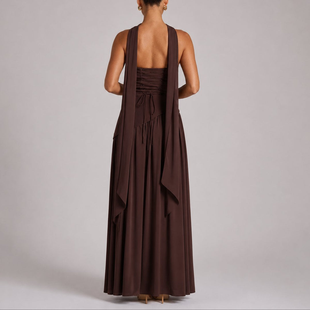 Women's Strapless Structured-Bodice Fall Wedding Guest Maxi Dress
