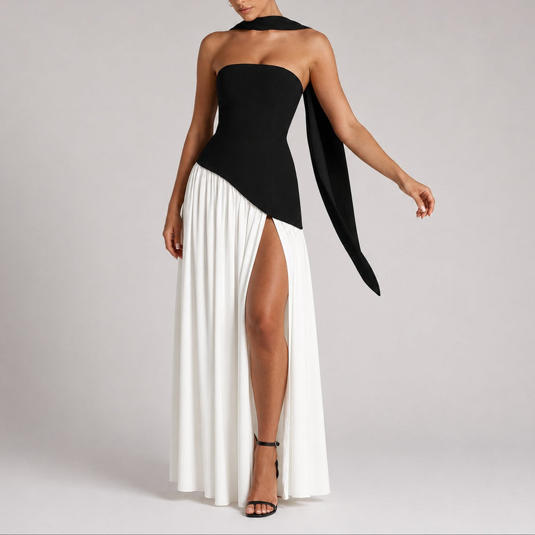Women's Strapless Structured-Bodice Fall Wedding Guest Maxi Dress - White