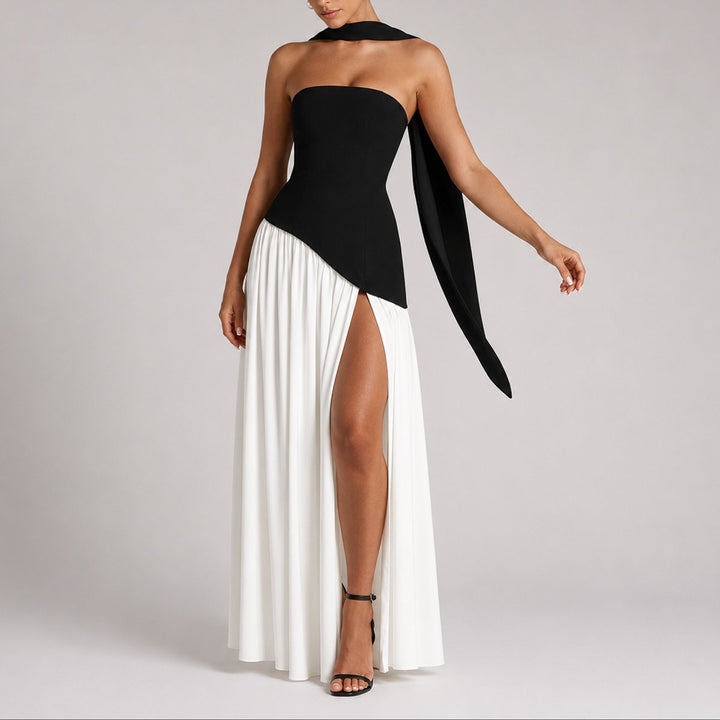 Women's Strapless Structured-Bodice Fall Wedding Guest Maxi Dress - White