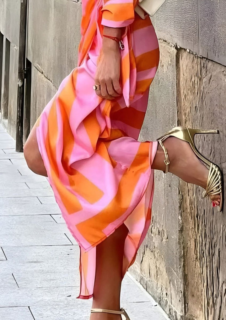 Women's Striped Wrap Maxi Long Sleeve Dress