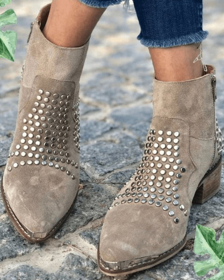 Women's Studded Suede Side-Zip Block-Heel Ankle Boots