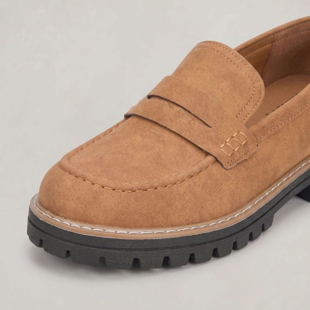 Women's Suede Platform Lug-Sole Slip-On Penny Loafers
