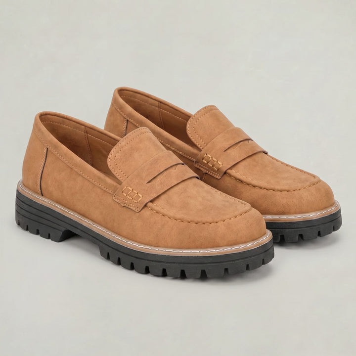 Women's Suede Platform Lug-Sole Slip-On Penny Loafers