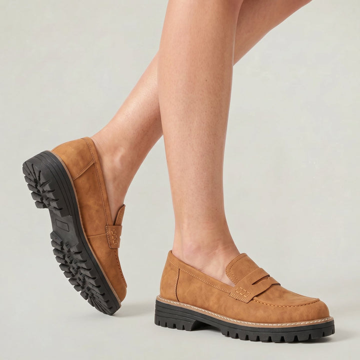 Women's Suede Platform Lug-Sole Slip-On Penny Loafers