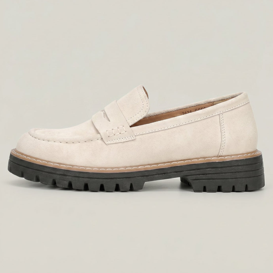 Women's Suede Platform Lug-Sole Slip-On Penny Loafers - Beige