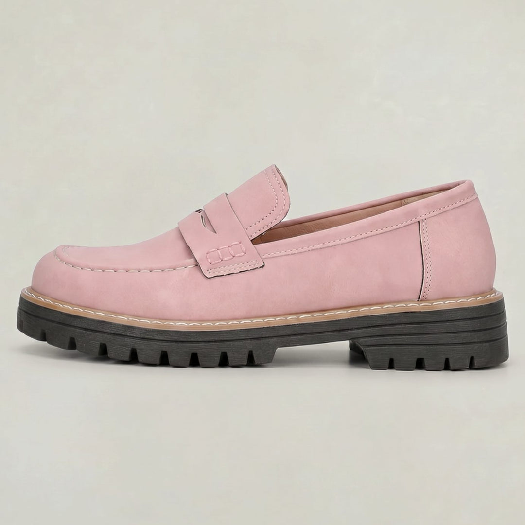 Women's Suede Platform Lug-Sole Slip-On Penny Loafers - Pink