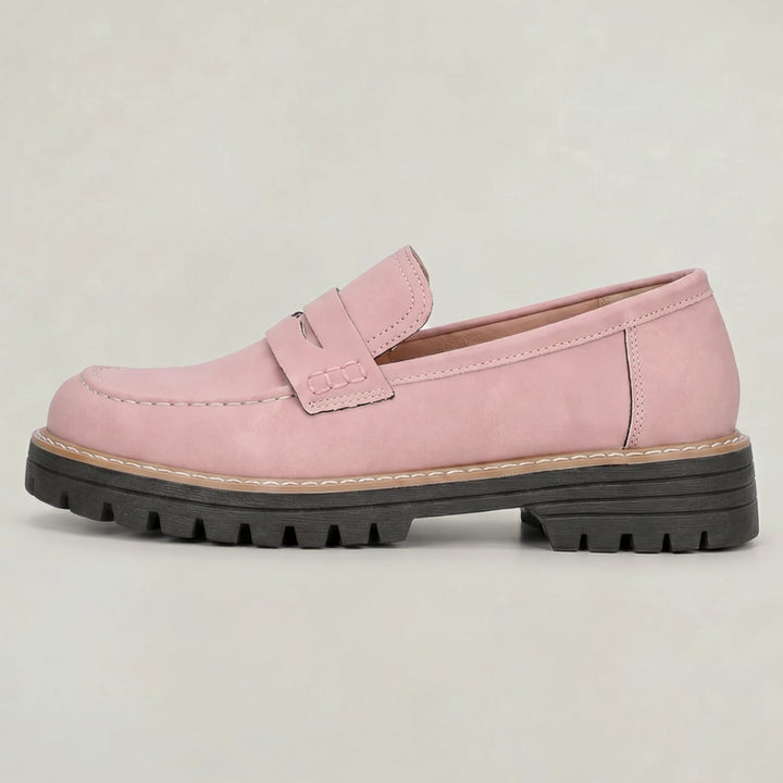 Women's Suede Platform Lug-Sole Slip-On Penny Loafers - Pink