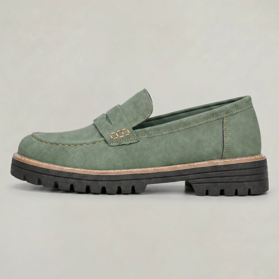 Women's Suede Platform Lug-Sole Slip-On Penny Loafers - Green