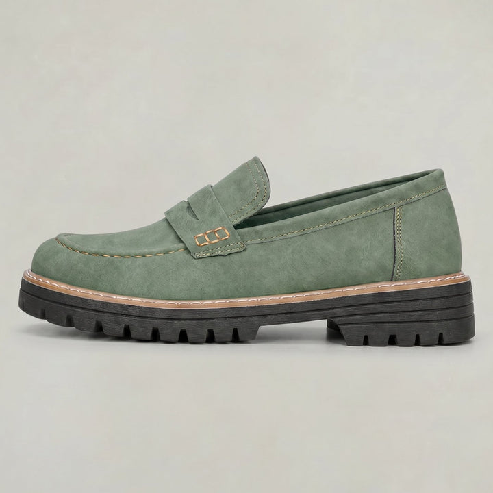 Women's Suede Platform Lug-Sole Slip-On Penny Loafers - Green