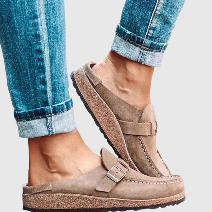 Women's Suede Slip-On Buckle Strap Comfort Clogs