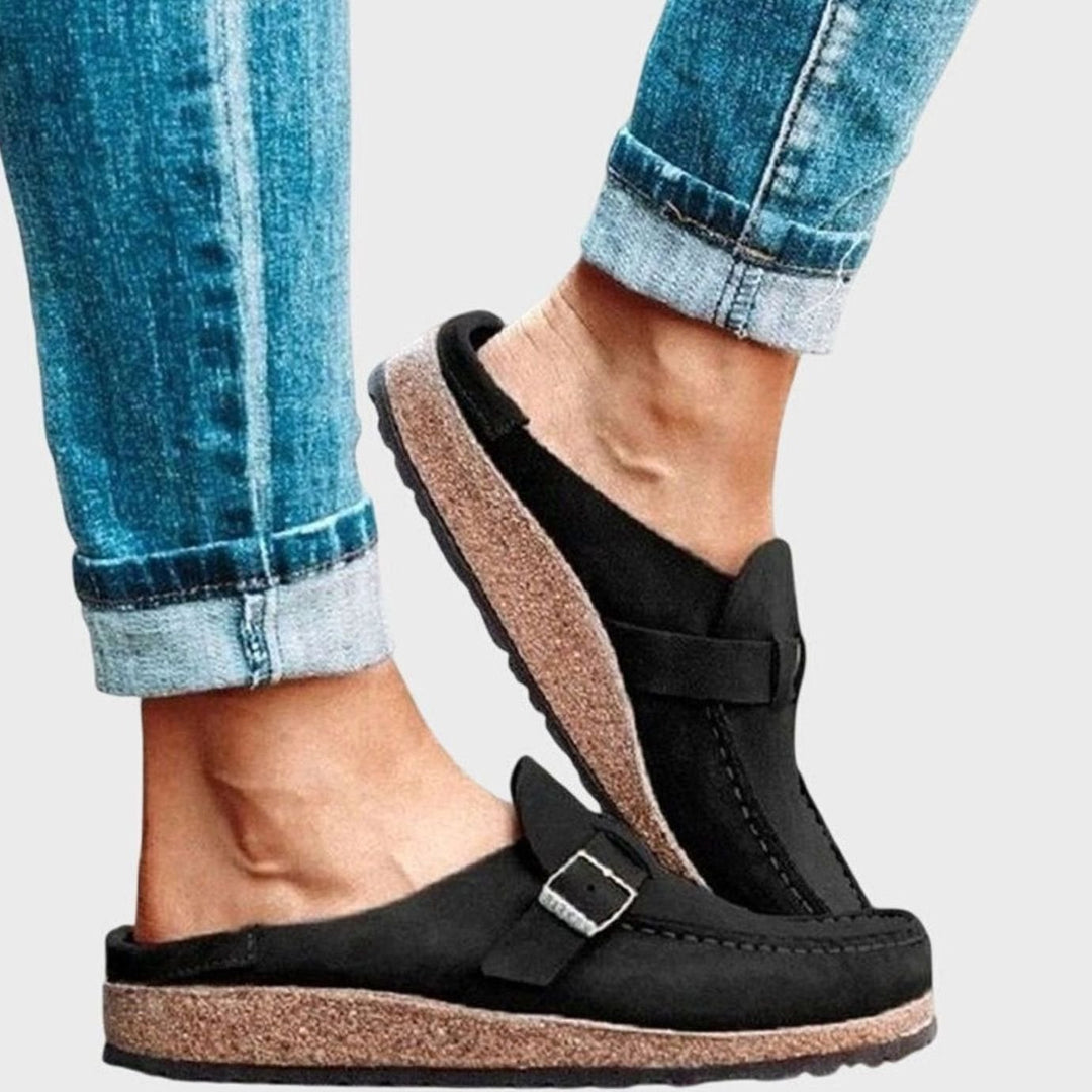 Women's Suede Slip-On Buckle Strap Comfort Clogs
