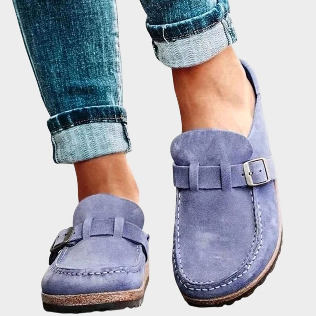 Women's Suede Slip-On Buckle Strap Comfort Clogs - Purple