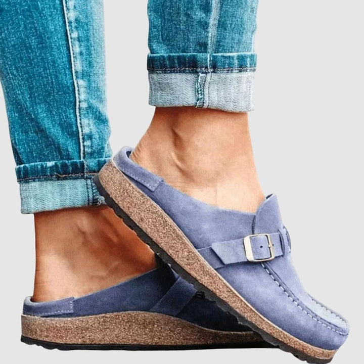 Women's Suede Slip-On Buckle Strap Comfort Clogs