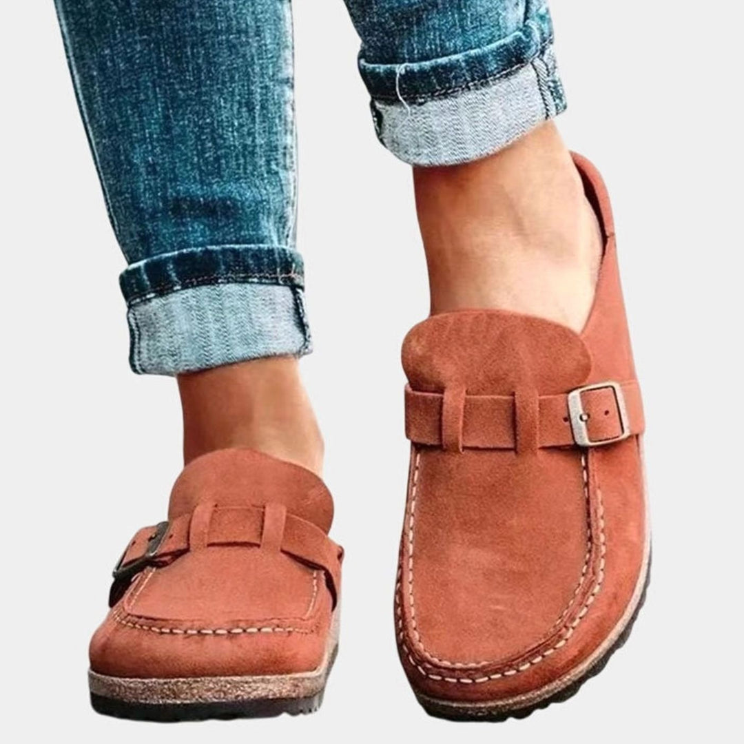 Women's Suede Slip-On Buckle Strap Comfort Clogs - Orange