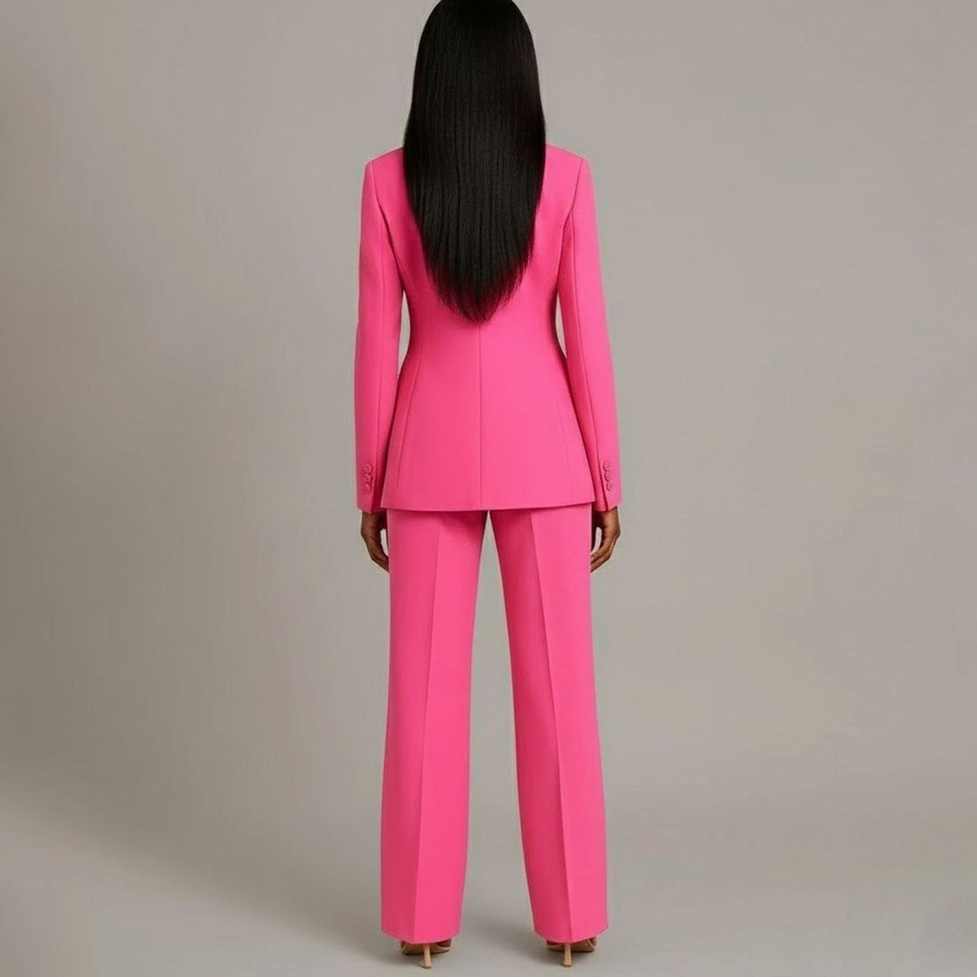 Women's Tailored Single-Button Blazer Pants Suit Set