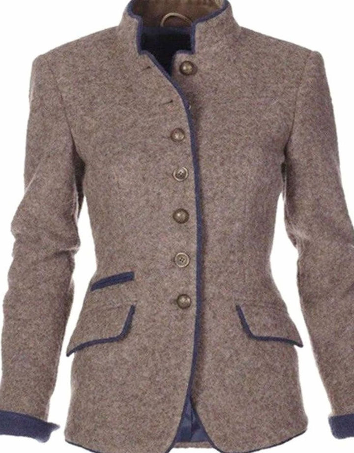 Women's Tailored Stand-Collar Contrast-Trim Wool-Blend Vest Blazer