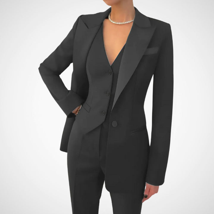Women's Tailored Three-Piece Blazer Vest Suit Set - Black