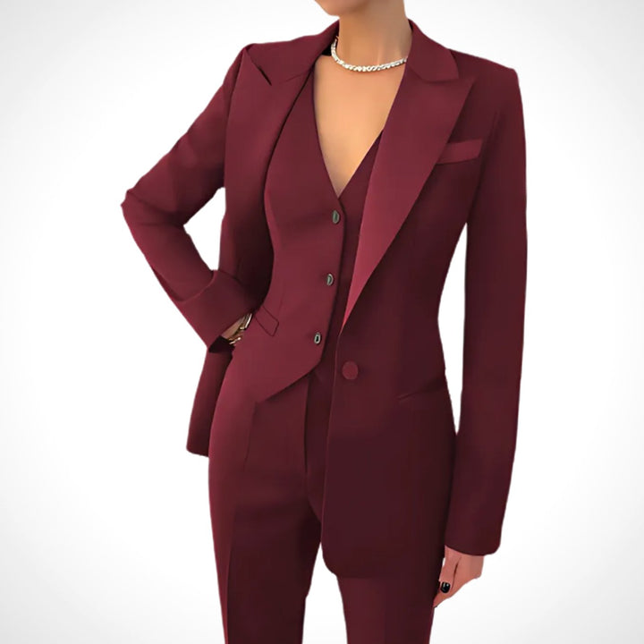 Women's Tailored Three-Piece Blazer Vest Suit Set - Red