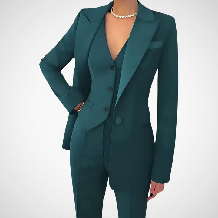 Women's Tailored Three-Piece Blazer Vest Suit Set - Green