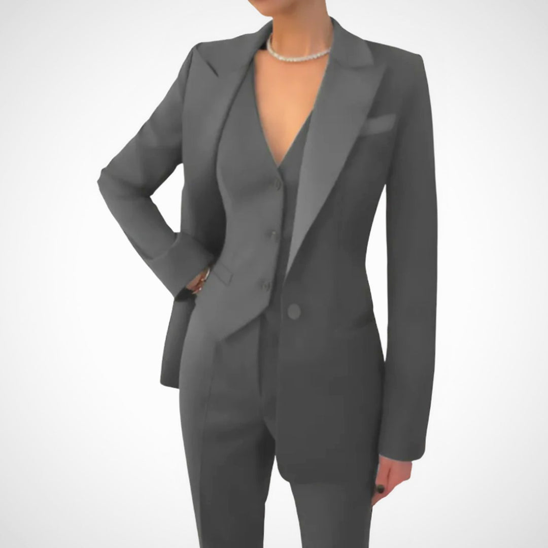Women's Tailored Three-Piece Blazer Vest Suit Set - Grey