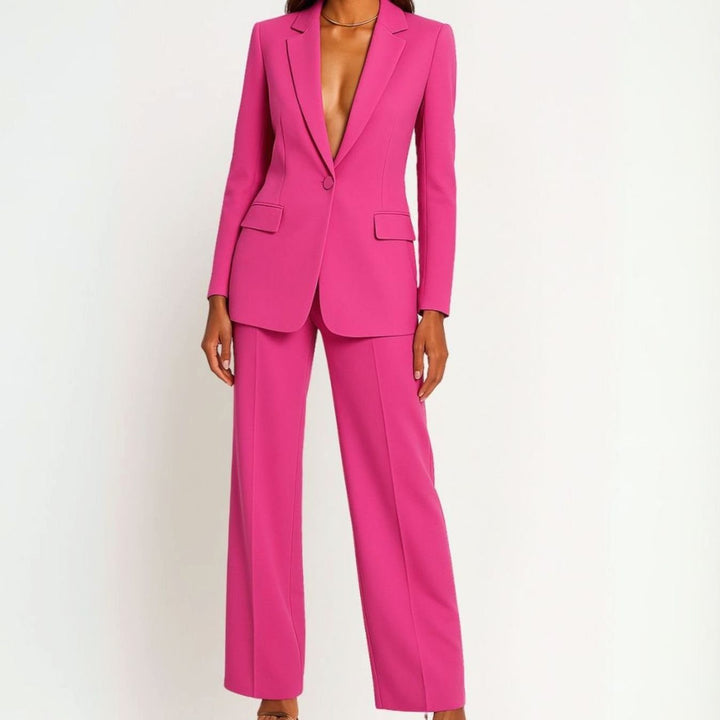 Women's Tailored Wide-Leg Blazer Suit Set - Pink