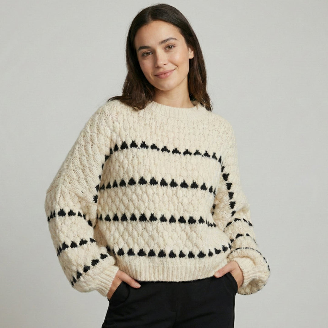 Women's Textured Knit Crewneck Sweater Geometric Striped