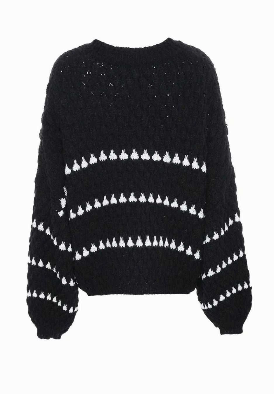 Women's Textured Knit Crewneck Sweater Geometric Striped
